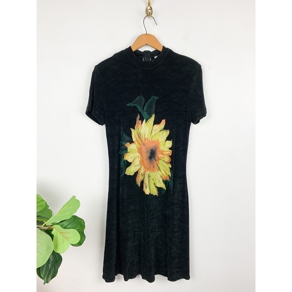 Vintage Joseph Ribkoff Sunflower Mock Neck Stretch Dress Sz 8